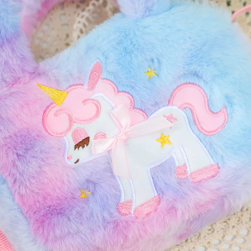 Kawaii Children\'s Cartoon Unicorn Crossbody Bag Cute Plush Shoulder Bag Girl Handbag Suitable For Party Holiday Gifts