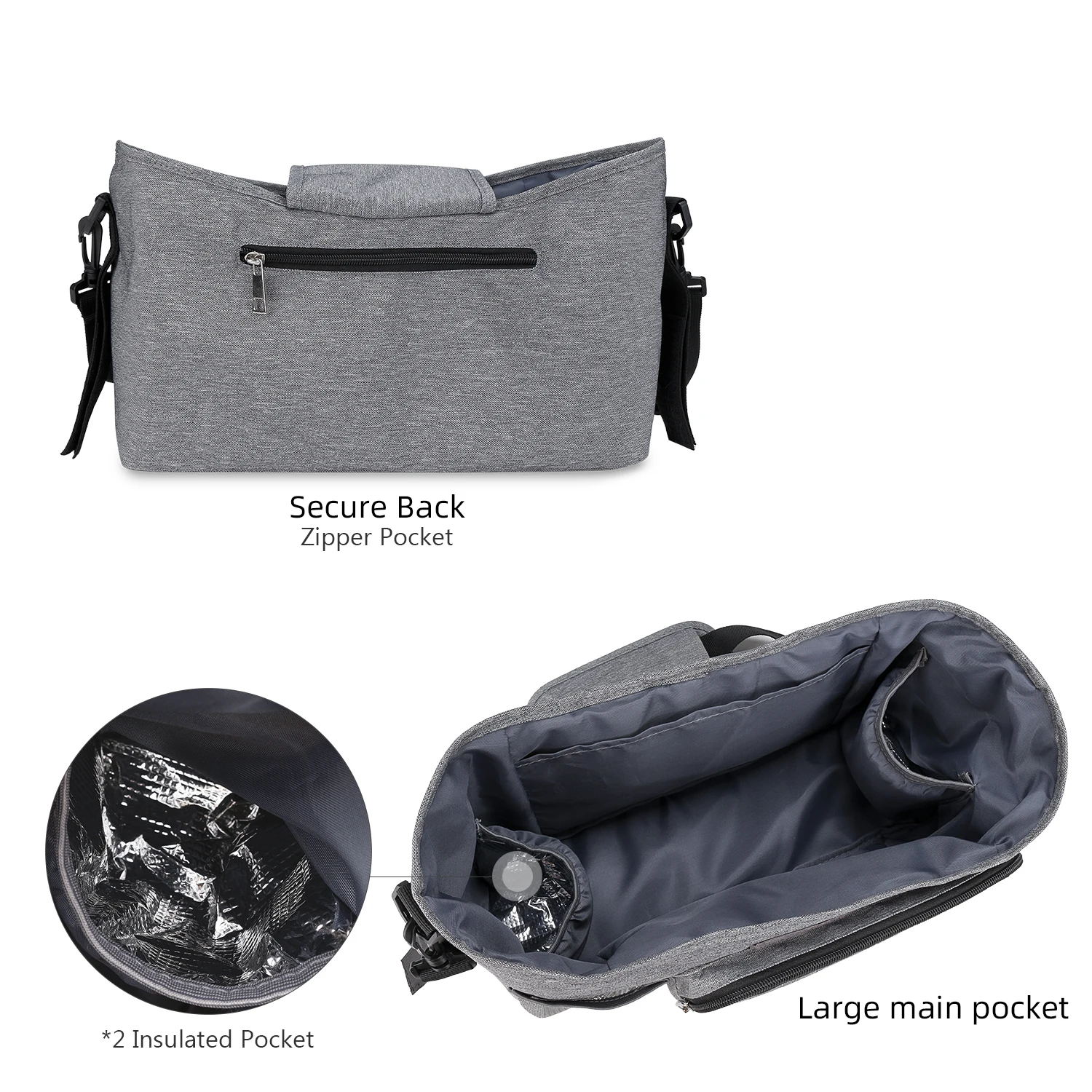 aby Small Diaper Bag Stroller Organizer with Insulated Cup Holder& Shoulder Strap Mini Stroller Storage Pouch for Outdoor