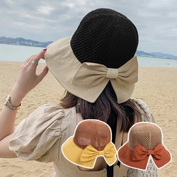 Women Summer Beach Caps Comfortable Breathable Lady Cap Girls Straw Hat Simple UV Protect Sun Hat Foldable Wide Brim Travel Cap