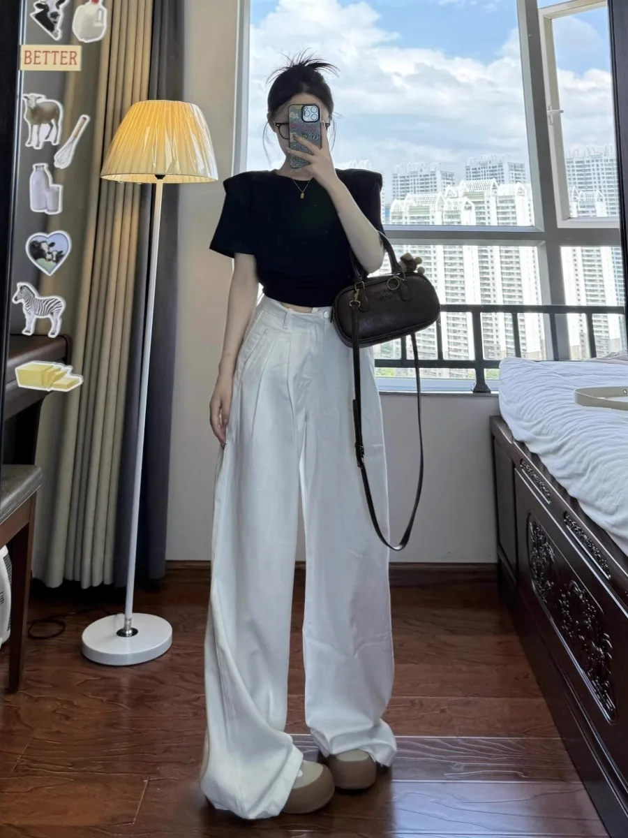 

High Waist Wide Leg Denim Jeans Women's Spring Summer Slimming Drapey Straight Cut Floor-Length Pants Casual Cotton Blend