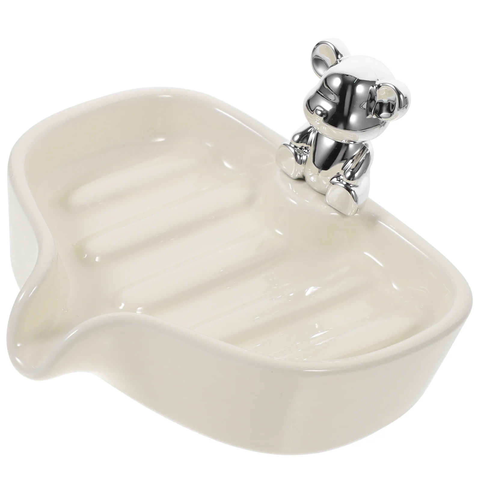 

Lovely Bear Shaped Ceramic Soap Dish Self Draining Soap Tray for Bathroom Kitchen Easy Clean Decorative Holder