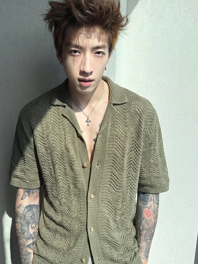 Green Hollow out Knitted Short Sleeve Cardigan Men's Slim Fit Shirt Jacket Embroidered Weave See through Trendy Summer Casual...