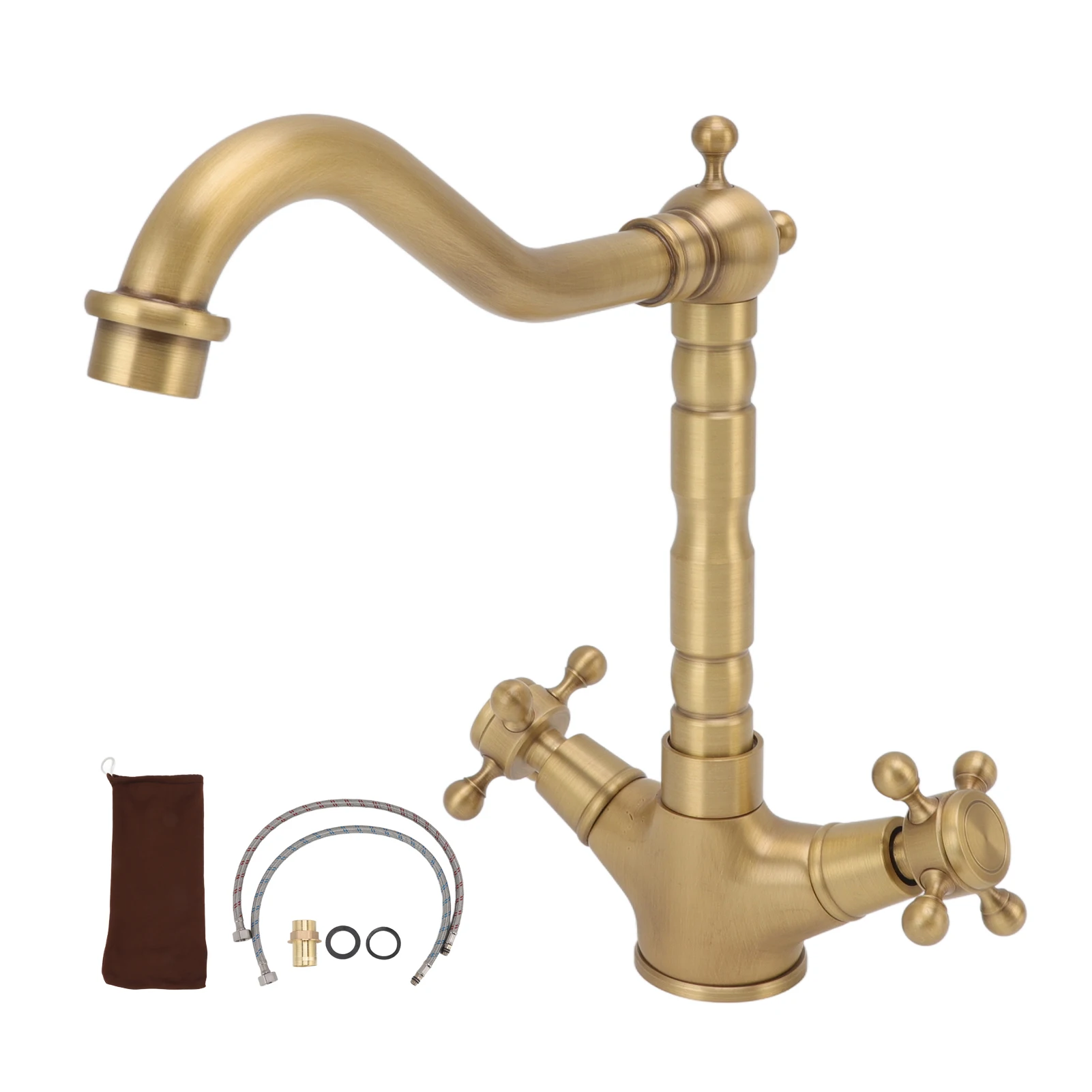 

Handle Bathroom Faucet European Antique Brass Bathroom Faucet Double Handle Knob Kitchen Faucet Hot Cold Water Tap