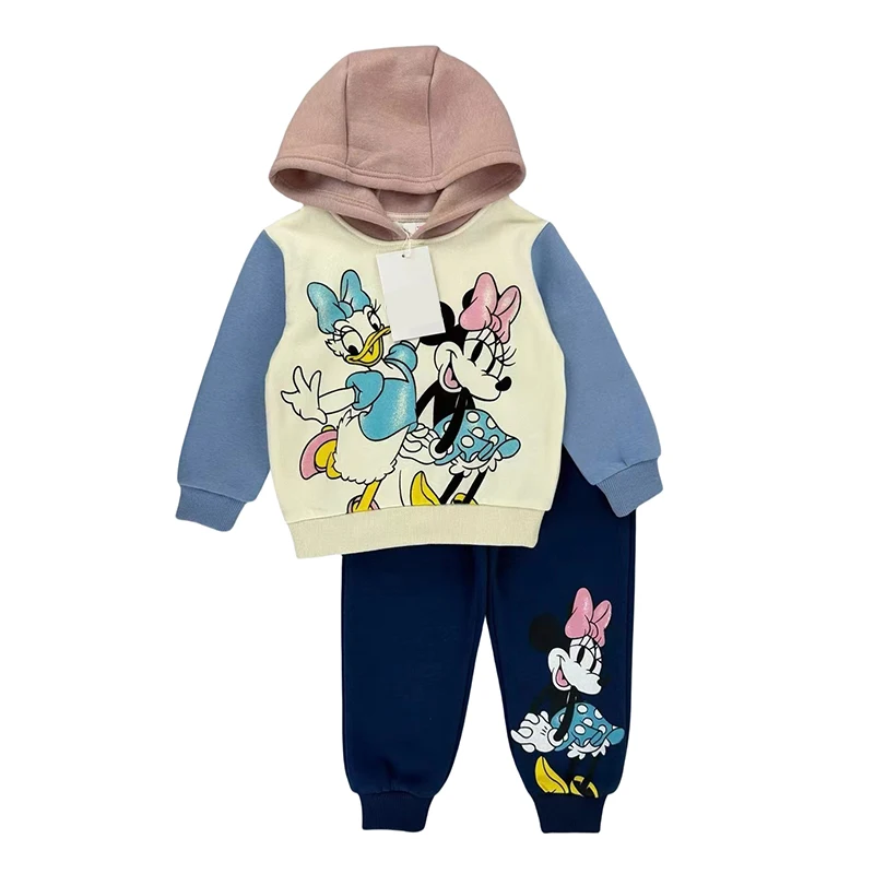 Fall Little Girl Cute Cartoon Set Spring Winter Girls Cotton Plus Fleece Thickened Disney Set Kids Toddler Minnie Mouse Clothes