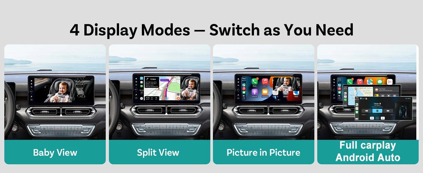 OTTOCAST Cabin Care Kabelloser CarPlay-Adapter 1080P HD Baby-Autokamera 150° ° Weitwinkel-Nachtsicht-Rücksitzmonitor mit geteiltem Bildschirm – Detail 4