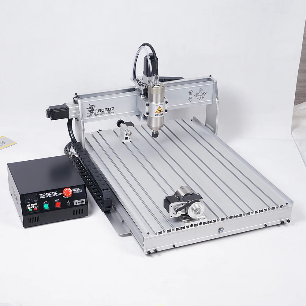 LY 8060Z CNC Router Aluminu Wood Engraving Machine Linear Guideway Rail 4axis with Handle USB Port 2200W for DIY Metal Working