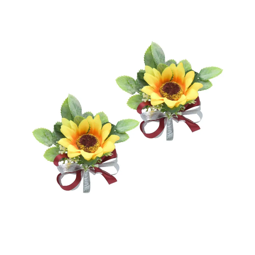 810 عباد الشمس بروش القماش الزفاف العروة الشريط-الأحمر أنيقة العروس العريس الصدار العروس الملابس دبابيس الصدر الزفاف