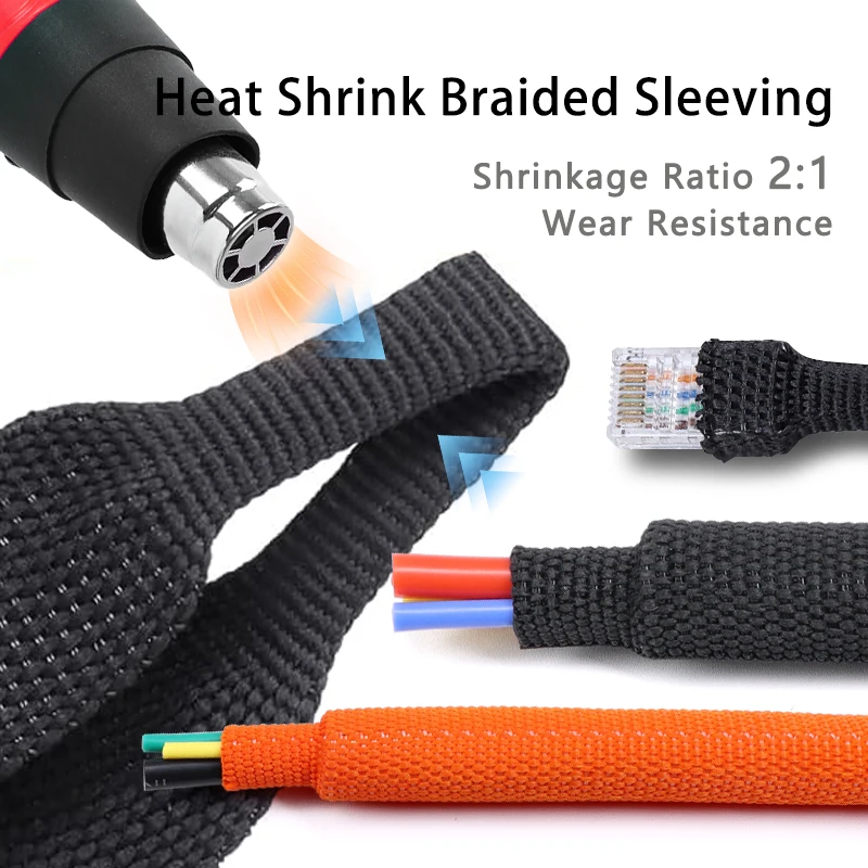 

Heat Shrink Braided Sleeving 4 6 8 10 12 16 20 25 30mm Auto Car Wire Wrap Sheath PET Insulated Tube Line Protection Cable Sleeve