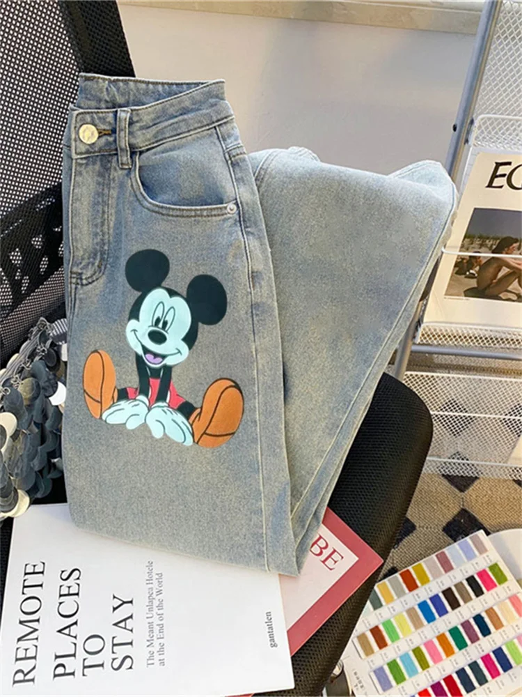 アメリカンレトロ ライトブルー ミエイプリント カジュアルジーンズ ルーズフィット ハイウエスト ロングパンツ 夏用 高級感 多用途