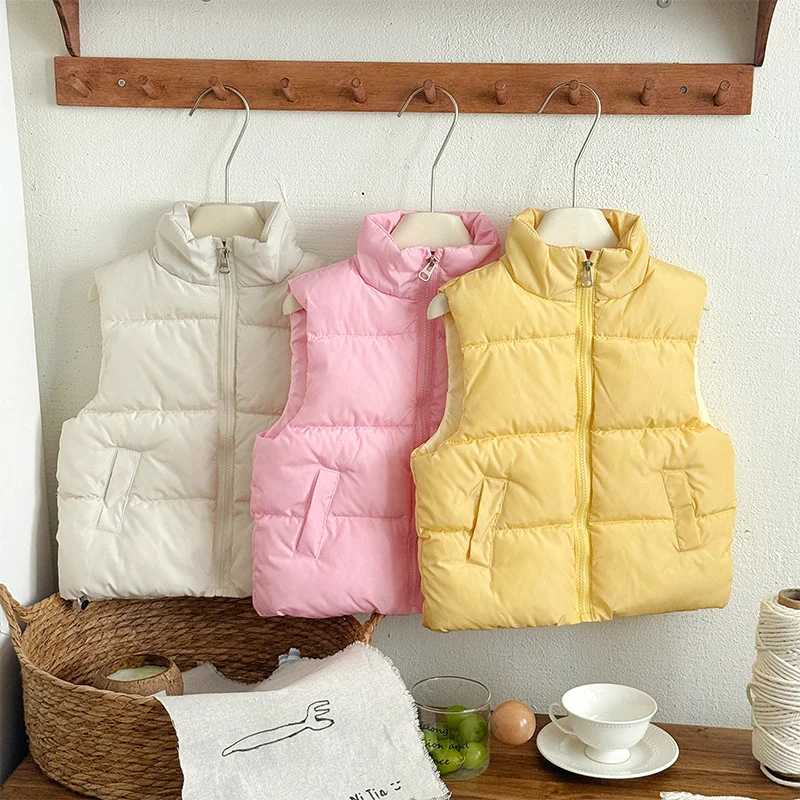 New Children Warm Cotton Vest Fashion Solid Boys Girls Baby Toddler Autumn Winter Waistcoats Casual Versatile Kids Clothing Tops