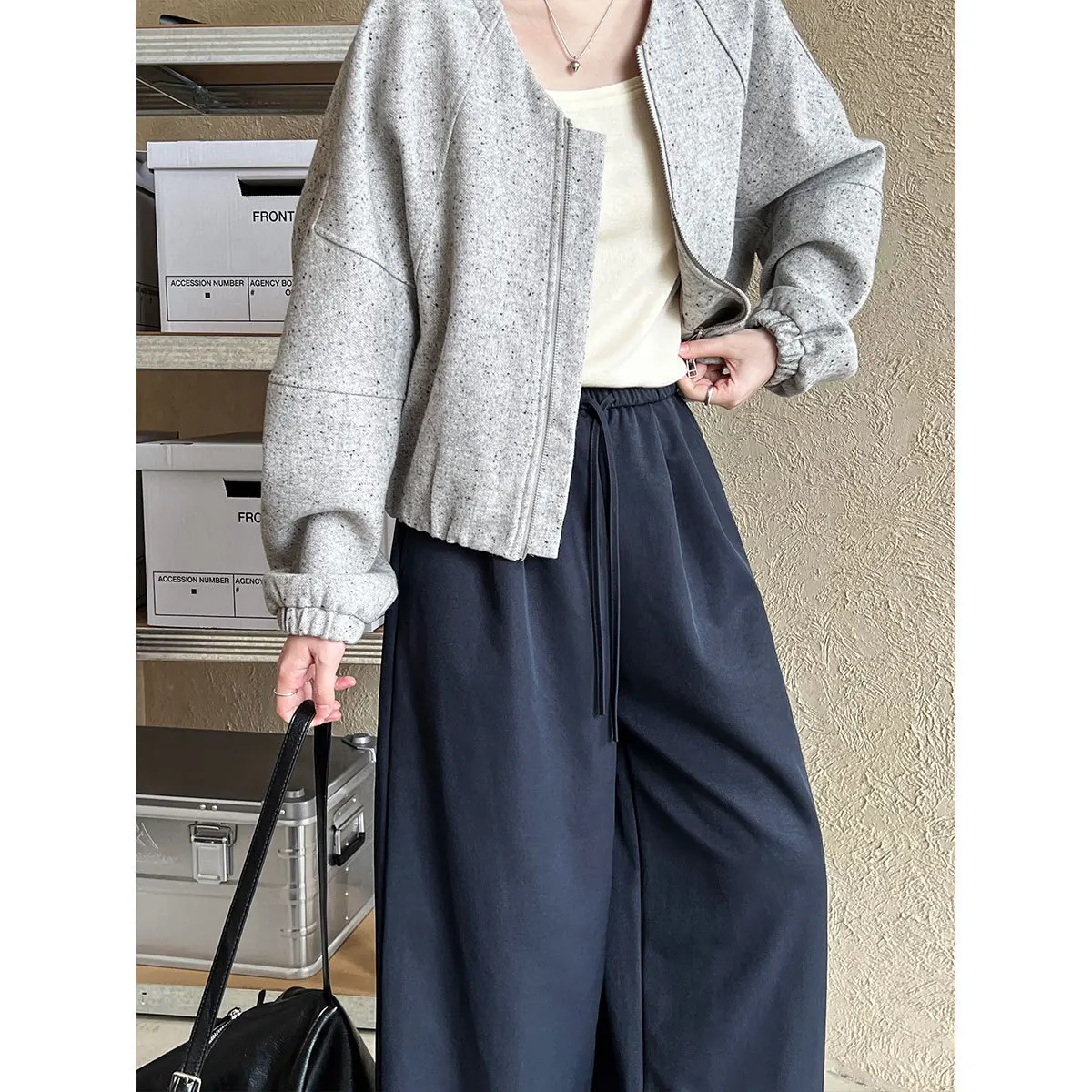 Drawstring Large Wide For Women 2024 Autumn New Style Elastic Waist Casual Straight Leg Pants