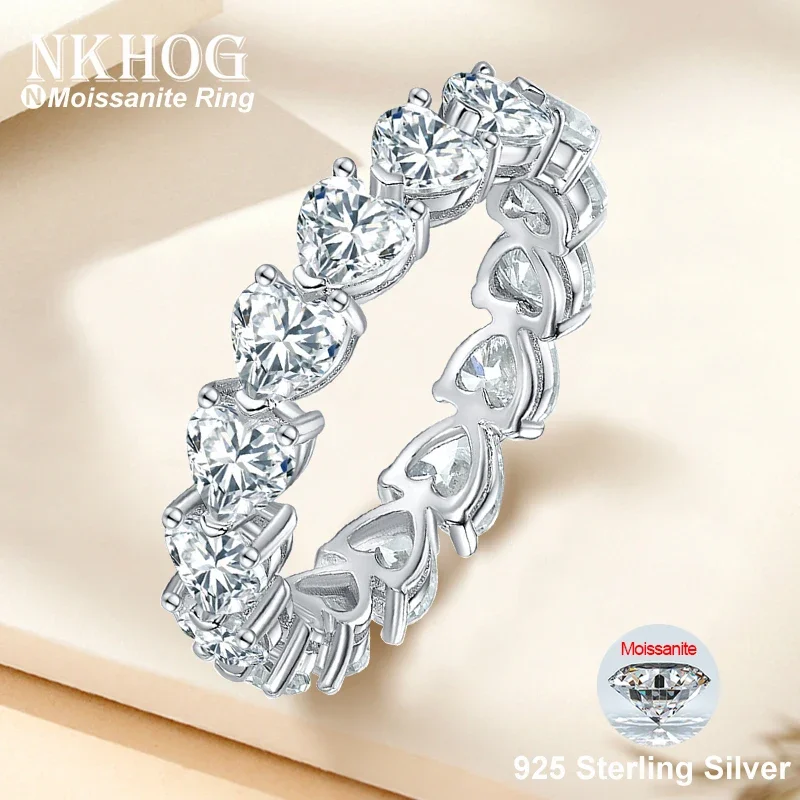 

NKHOG Full Moissanite 4*4mm Heart Cut Ring S925 Silver Plated 18k Gold Women Eternity Rings Gifts Wedding Bands Fine Jewelry GRA