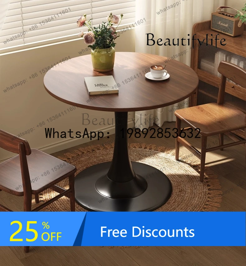 

Small round table sofa side round rock slab medieval balcony tea table art wooden designer