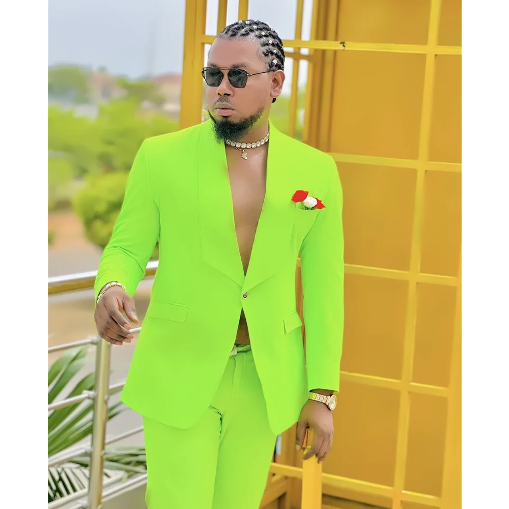 الصيف مشرق الأخضر الرجال البدلة سترة بانت زر واحد مخصص الزي غير الرسمي الزفاف البدلات الرسمية رجال الأعمال ارتداء (السترة + السراويل)