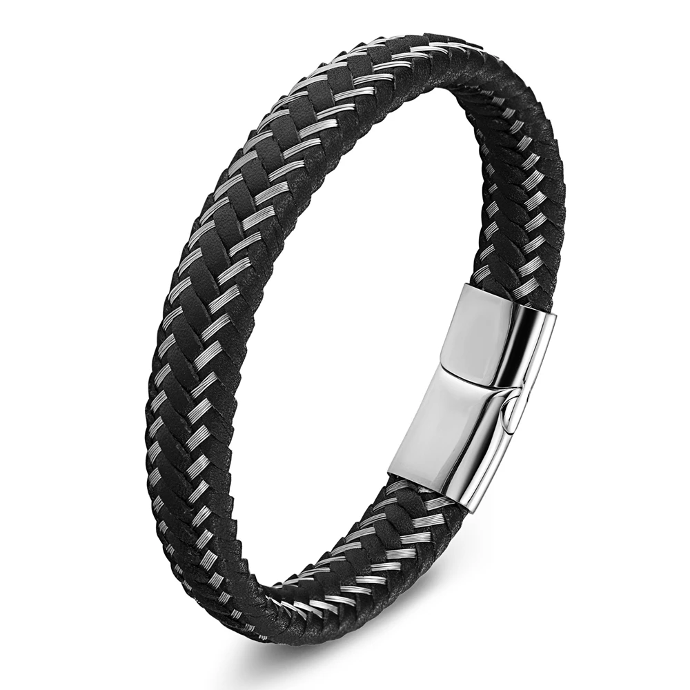 TYO Mode Geflochtene Armband Schwarz/Stahl Schließe Für Männer Charme Echtem Leder Armreifen Schmuck Geschenk Wholelsale Dropshipping