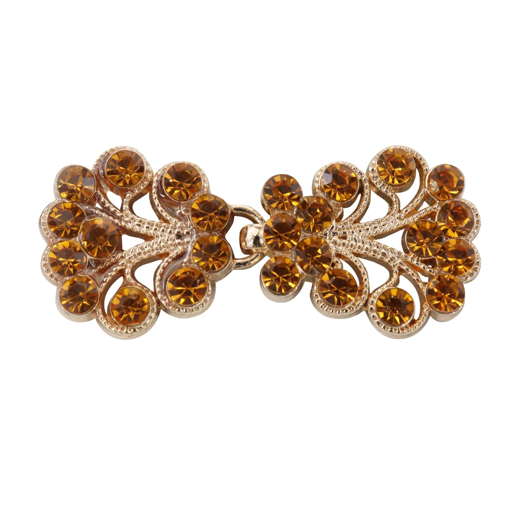 5set Crafts Closure Clasps Button Brown Crystal Gold Tone Metal Hook Eyes Clasp Garment Coat Fastener Sewing Supplies NK316