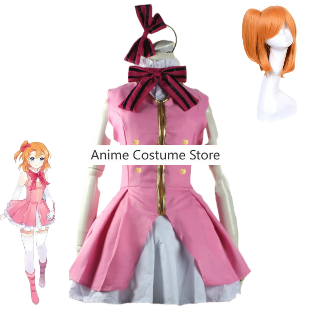 Anime LoveLive!School Idol Project Honoka Kousaka Cosplay Costume Start Dash! Pink Dress Wig Lovely Adult Woman Lolita Skirt