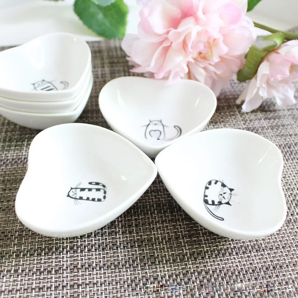 Small Plate Cute Cat Mini Heart Shaped  Soy Dish Sauce Seasoning Vinegar Jam Multipurpose Dishes Kitchen Tableware