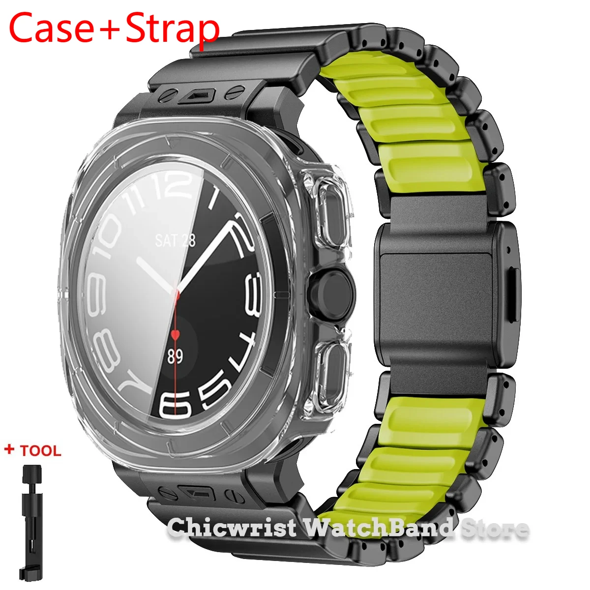 

Ремешок + чехол для Samsung Galaxy Watch Ultra 2025/7, ультра-резиновый ремешок из нержавеющей стали, защитная пленка из закаленного стекла, жесткий чехол для ПК
