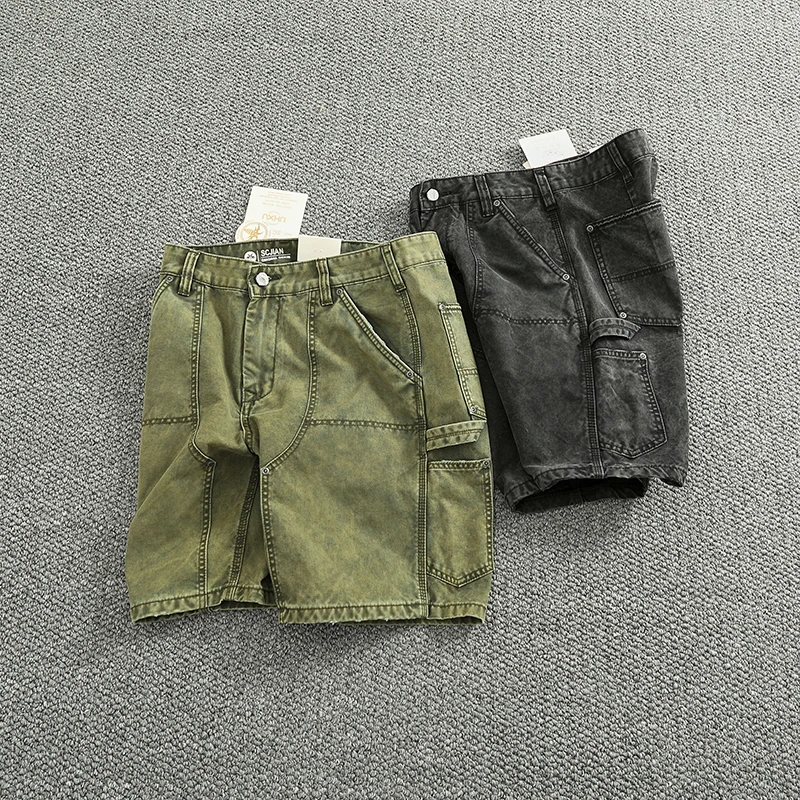 

2025 Spring and Summer New American Retro Woven Cargo Shorts Men's 100% Cotton Washed Casual Loose Straight Five-point Pants