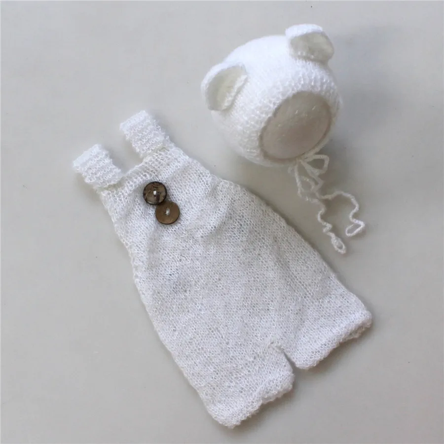 New Born Baby Crochet Knit Costume Newborn Photography Outfit Hand-knitted Mohair Boy Girl Birth Bear Overalls Suit Baby Costume