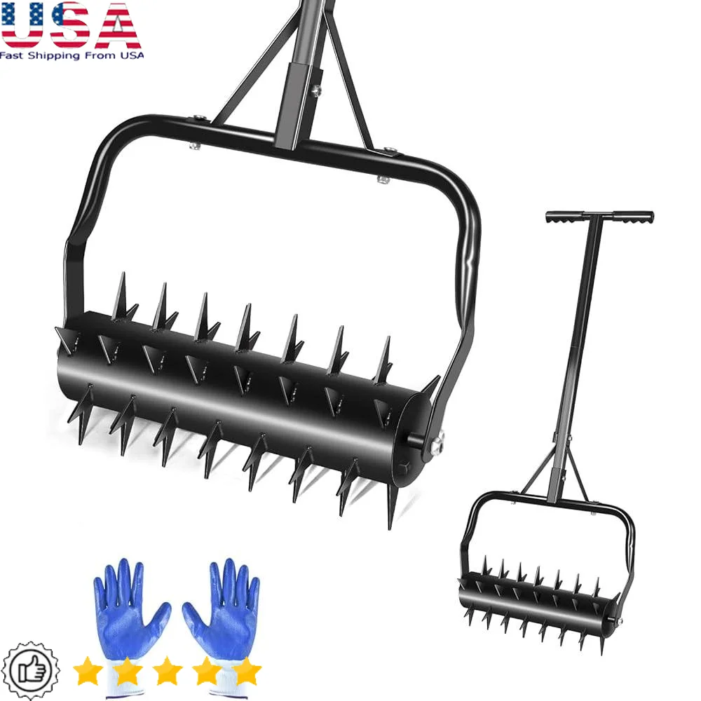 

Heavy Duty Lawn Aerator 18 Inch Rolling Manual Soil Penetrator with 46 Inch Handle Ergonomic Design Durable Spikes Easy Assembly