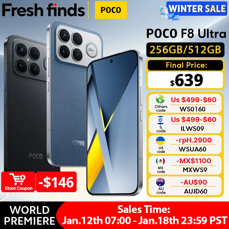 【World Premiere】POCO F8 Ultra Smartphone Snapdragon 8 Elite Gen 5 6500mAh 6.9"120Hz POCO Hyper RGB AMOLED display Supports NFC
