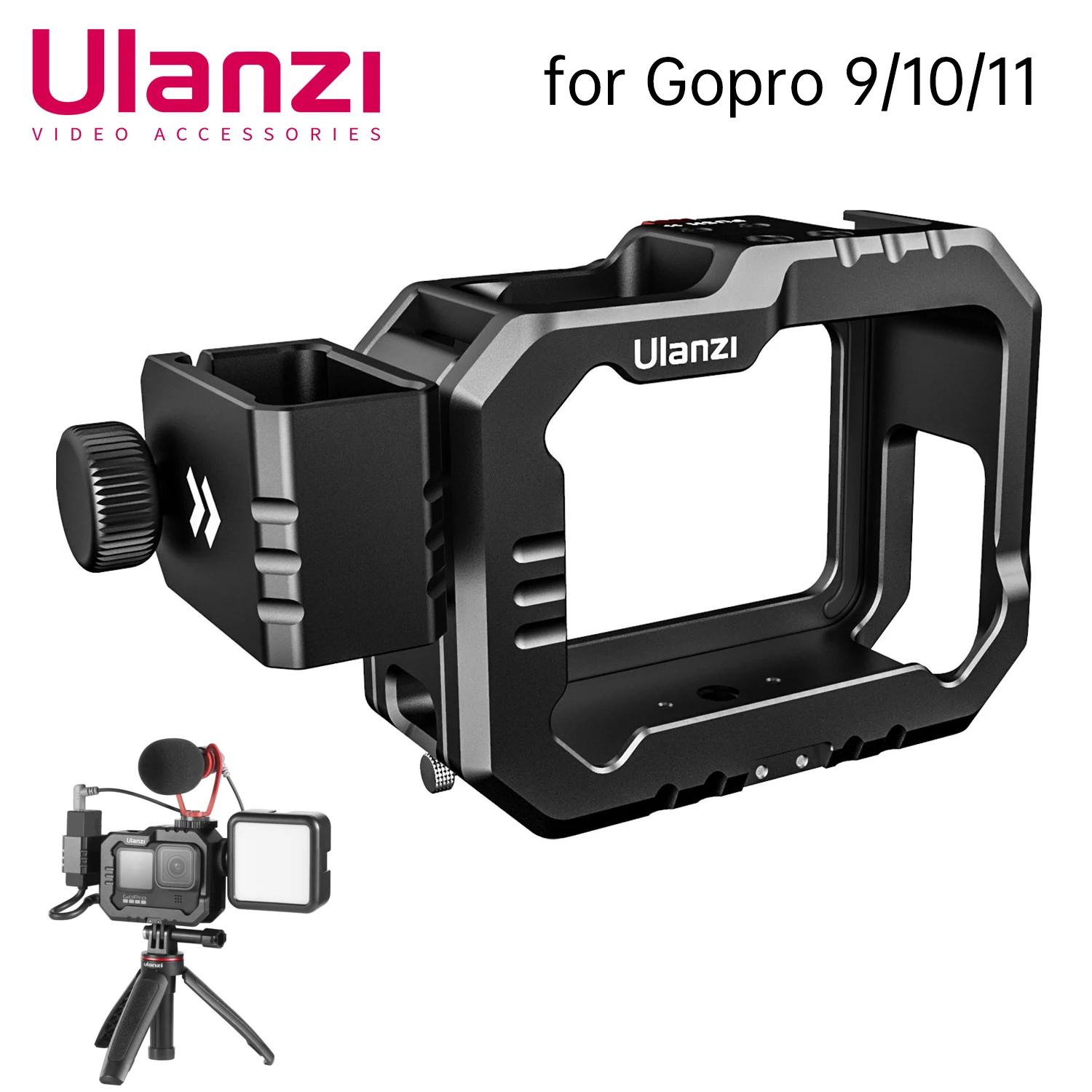 Ulanzi G9-14 For GoPro 13 12 11 10 9 Protective Frame Case Metal Cage Black With Cold Shoe Mount Action Camera Accessories  Kit