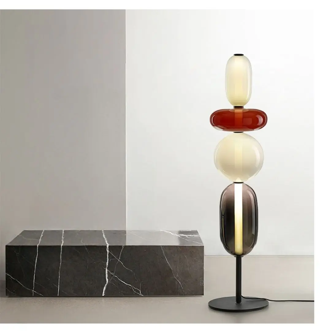 Retro colored glass floor lamp, modern designer floor lamp, creative candy shaped bedside lamp for living room model room.