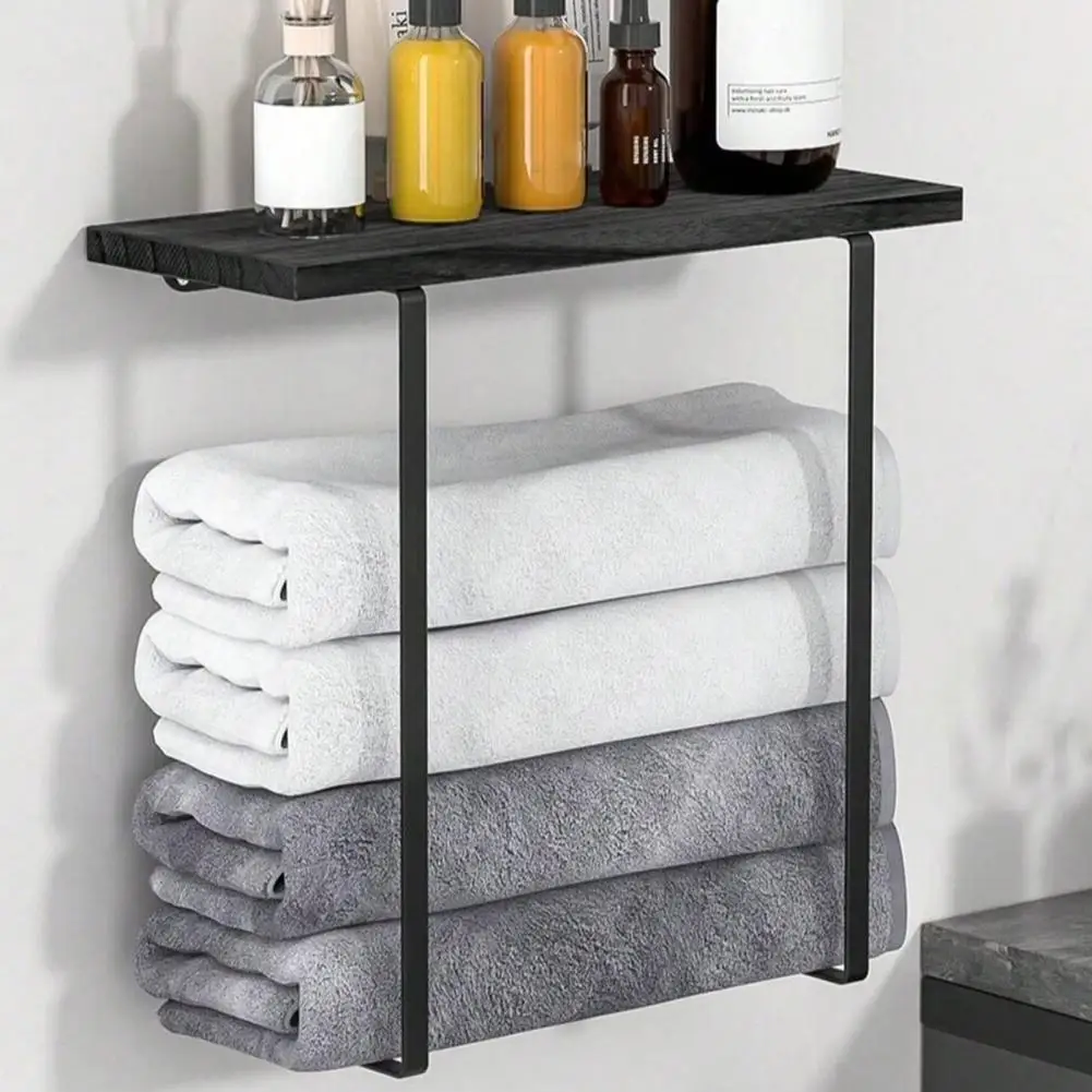 

Towel Racks MountedHolder with Wood Shelf Bathroom Towel Rack and Organization Bathroom Holder RolledRacks Easy to Install