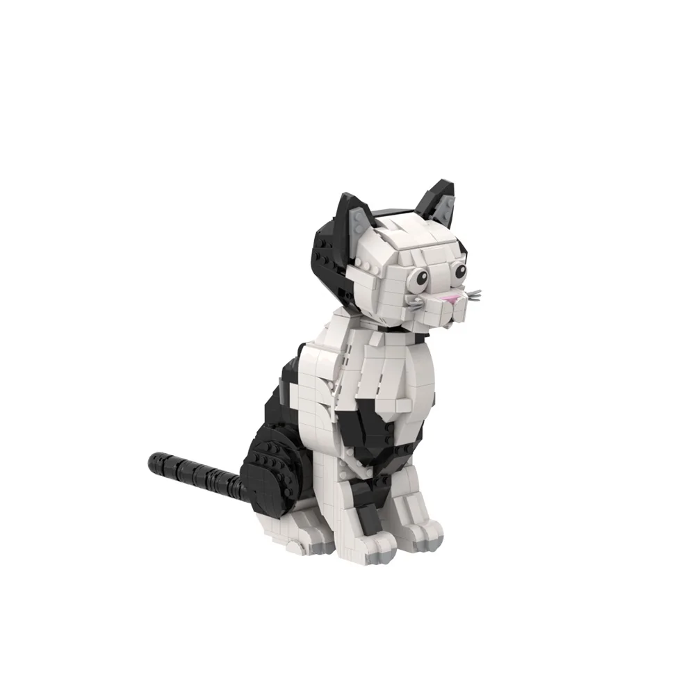 MOC Tuxedo Cat Model Building Blocks Cartoon Cute Pet Cat Black and White Design Tuxedo Cat Animal Brick Toy Adult Gift