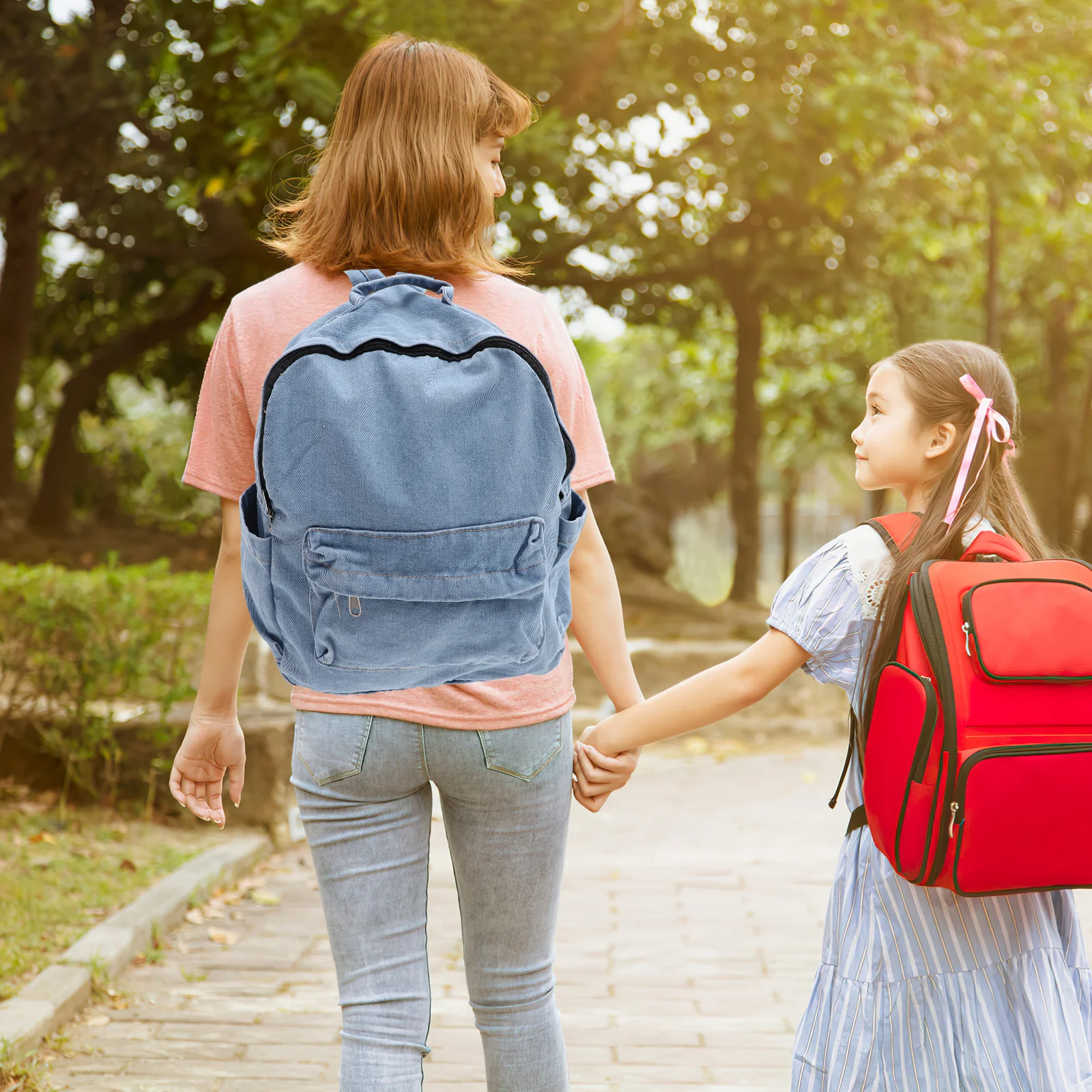 Light Blue Denim Backpack Multifunctional Casual Retro Large Capacity Rucksack School Bag Daypack Satchel for Students Girls