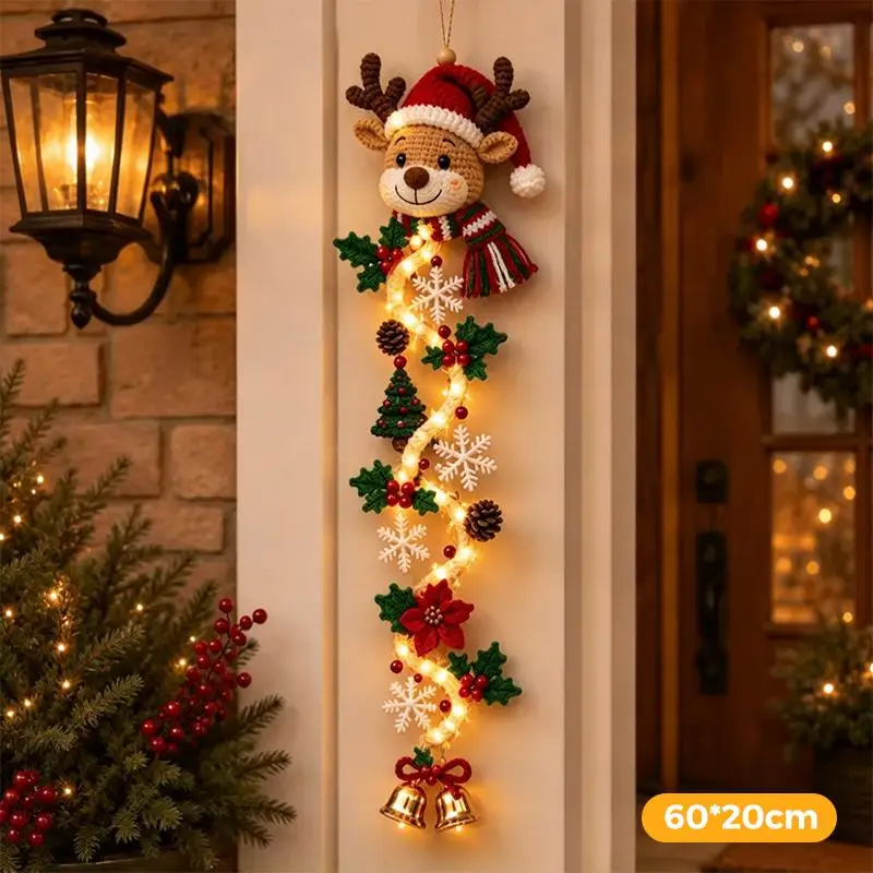 Kerstmagische wandlamp – LED-lichtgevende kerstdecoratie voor de muur, kerstman met slee en rendieren, hangdecoratie voor feestjes.
