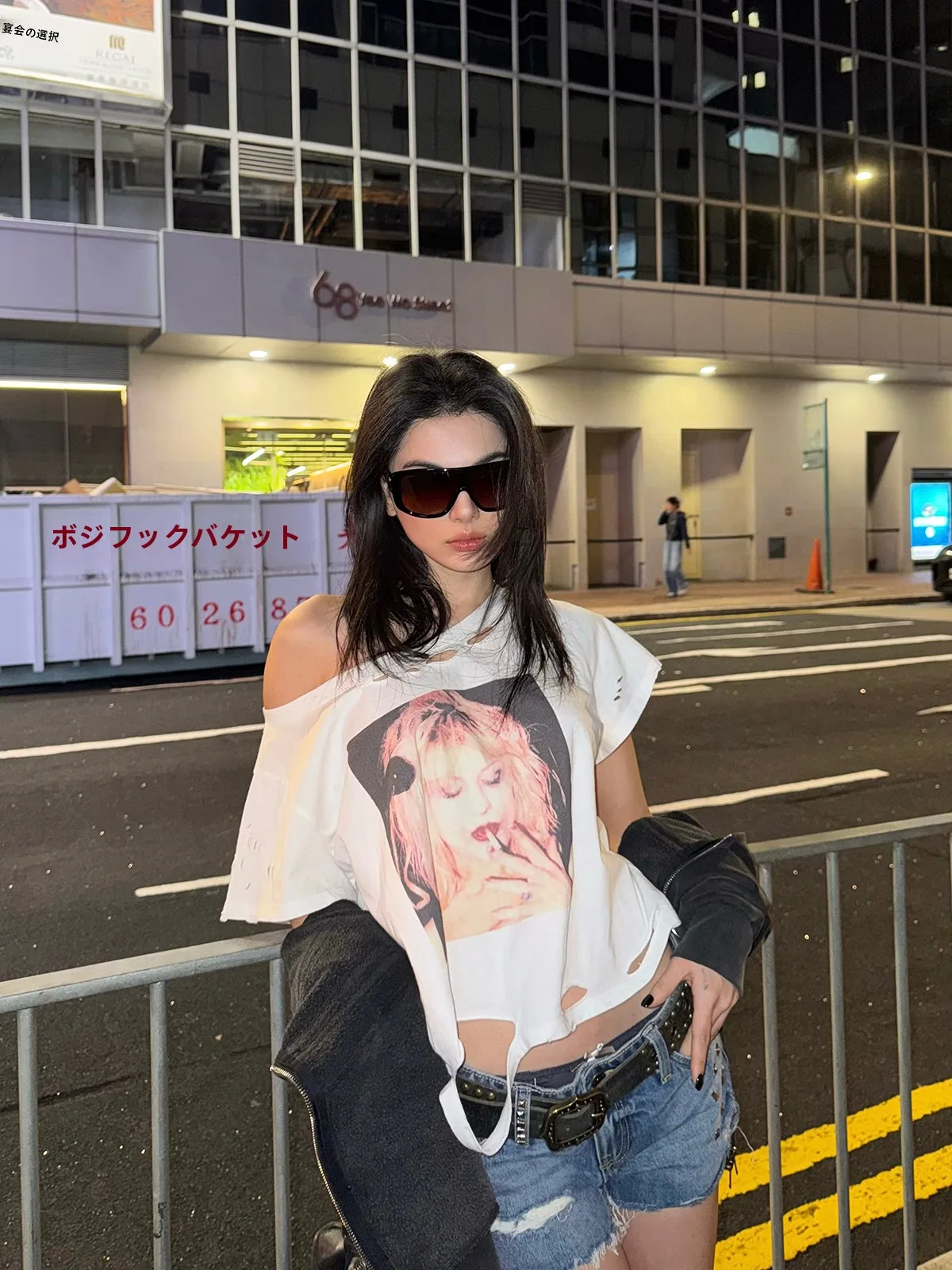 

Футболка ICVIBE American Punk Cool Girl Online с принтом на плечах и отверстиями, свободного кроя, с коротким рукавом, женская, стандартной длины, из хлопка