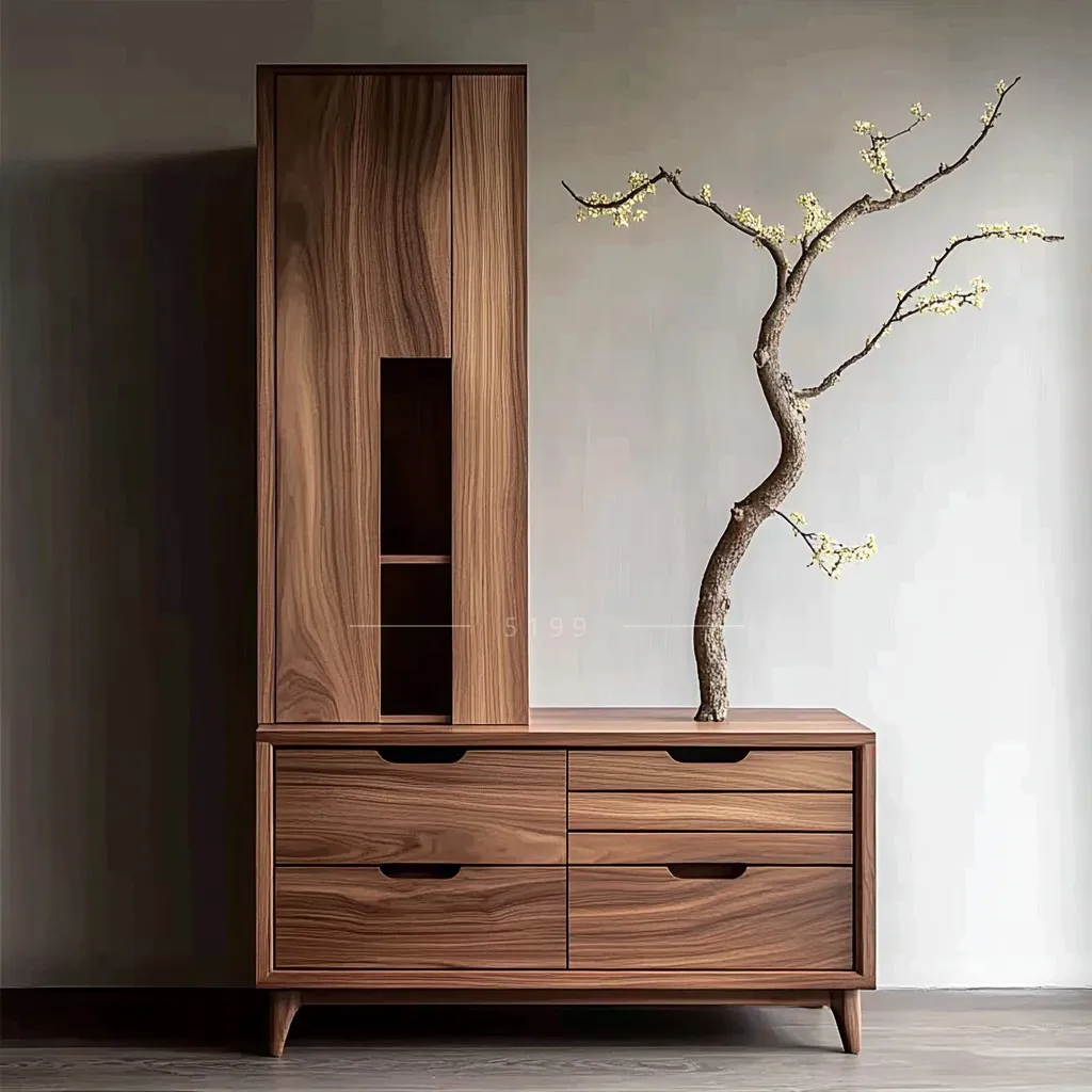 

Household living room solid wood dining side cabinet, integrated shelf against the wall, multi-functional storage cabinet