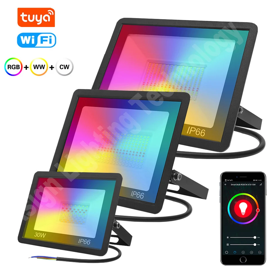 holofote inteligente tuya wifi refletor de parede impermeavel lampada rgb ip66 regulavel holofote para decoracao do jardim 100w 50w 30w 220v 01