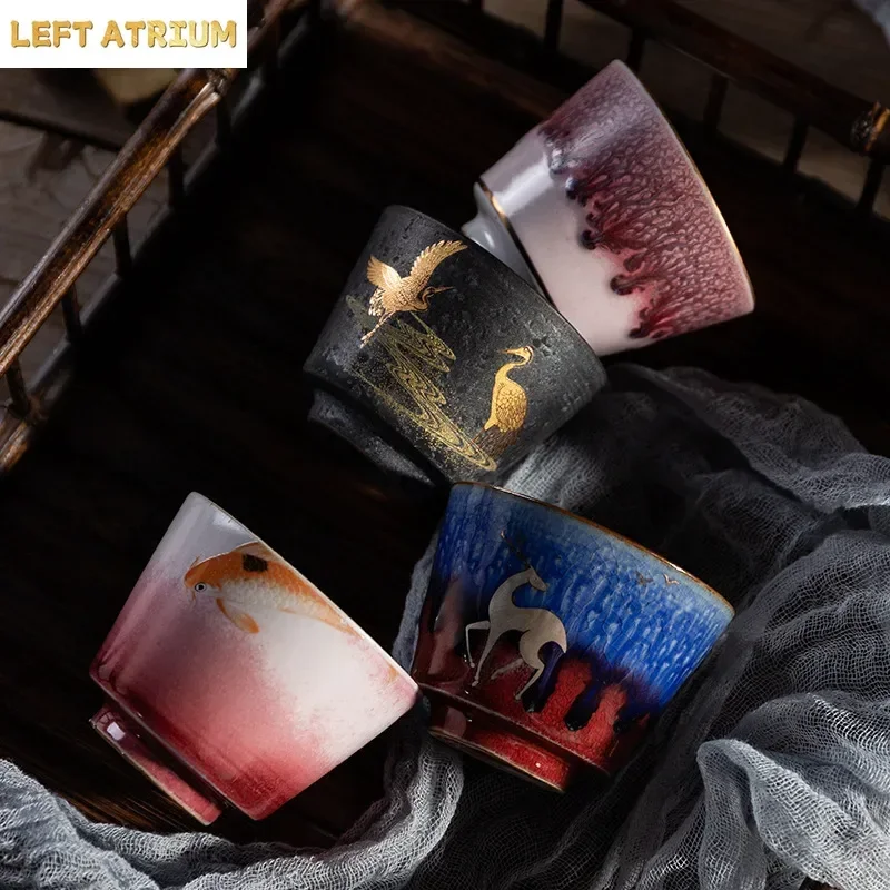 Japanese Handmade Kiln Transformation Ceramic Tea Cup Set of 4 Master Cup Individual Cup Single Cup Large Tea Cup Gift Box Set