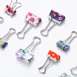 6Pcs 38mm 48mm Printed Metal Binder Clips Office School Binding Supplies Color Random