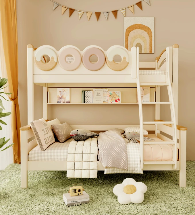 Modern Double Wooden Bunk Beds For Kids Safe Set For School Home Hotel Or Hostel Bedrooms
