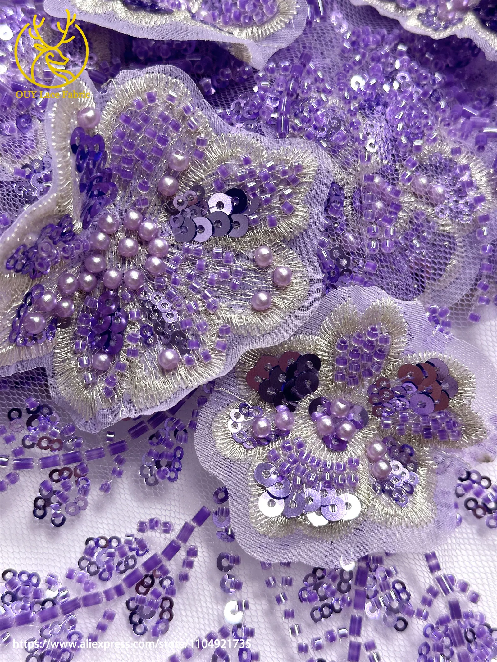 Afrikanischer Perlenstickerei-Spitzenstoff 2026 Hochwertige Französische 3D-Blumen-Pailletten-Stickerei Tüllspitze für Party- und Hochzeitskleider – Detail 22