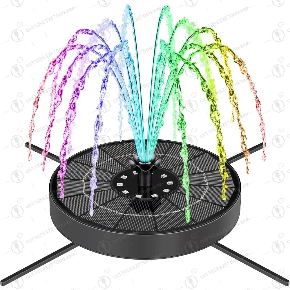 

All-in-One Solar Fountain Pump, 6 Nozzles with LED Lights & 3 Spray Heights for Pond & Bird Bath
