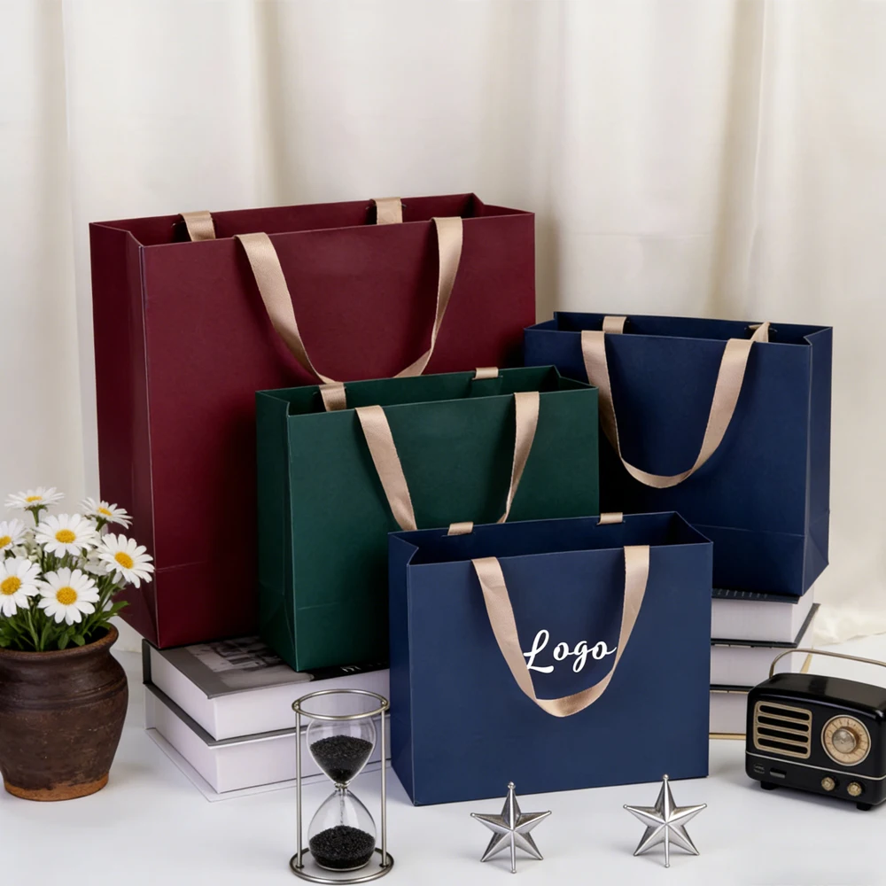 

Custom Logo 28x10x20cm Navy Paper Jewelry Bag Shopping Travel Organizer Gift Pouch Candy Ring Earrings Bracelet Pendant Cake Box