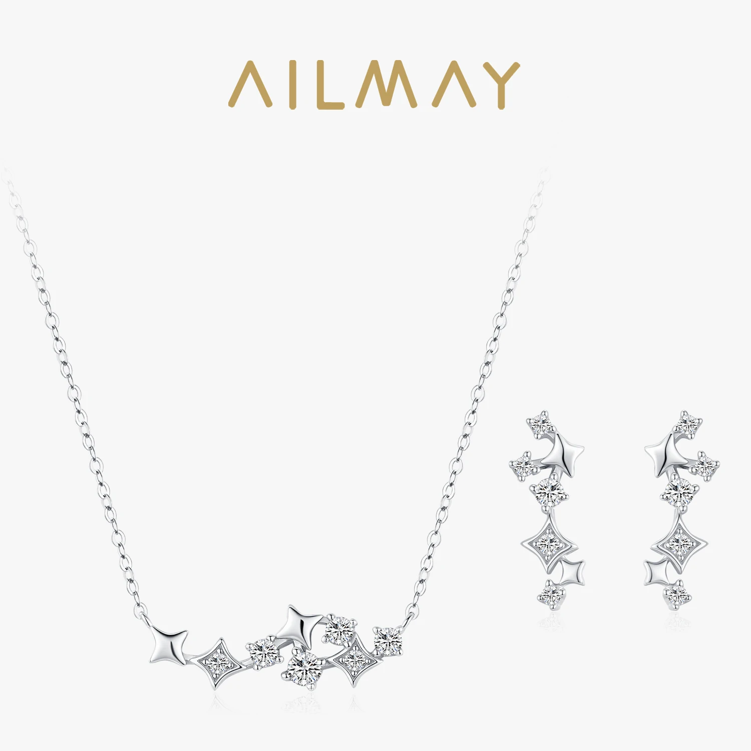 

Ailmay комплект ювелирных изделий из стерлингового серебра 925 пробы для женщин, серьги-гвоздики в форме звезд, ожерелья, модные подарки для свадебной вечеринки
