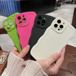 Candy Color Wavy Border Shockproof Case For iPhone 15 13 12 11 14 Pro Max X XR XS Max 7 8 6 Plus SE 20 Camera Protection Cover