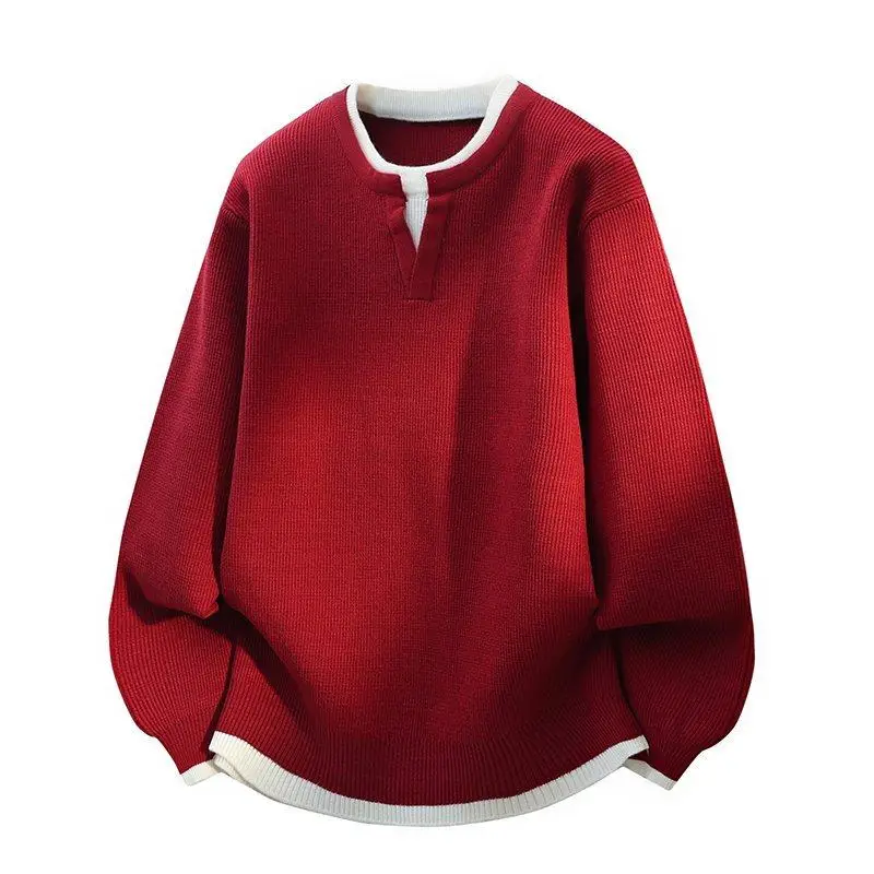 

2025 New Men's Knitted Sweater Couple Winter Wear Year Red Knitwear Youth Casual Sle Long Sve round Ne Warmth
