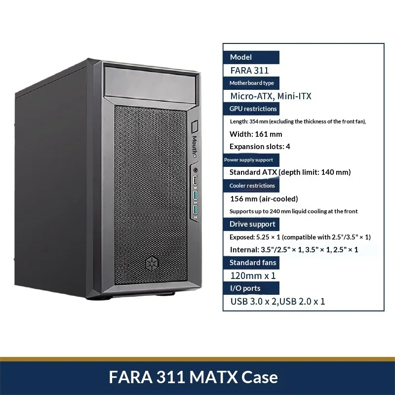 Simple & Practical PC Case for Micro-ATX, Front 240mm Liquid Cooling Ready, Black Steel Chassis, USB 3.0