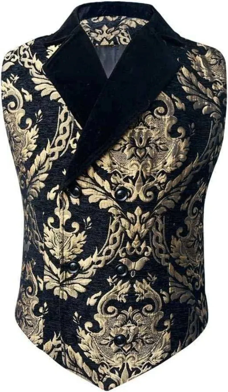 Herren Viktorianische Steampunk Jacquard-Weste, Samt-Revers Gothic-Weste für LARP, Halloween-Party & Retro-Kostüm – Detail 5