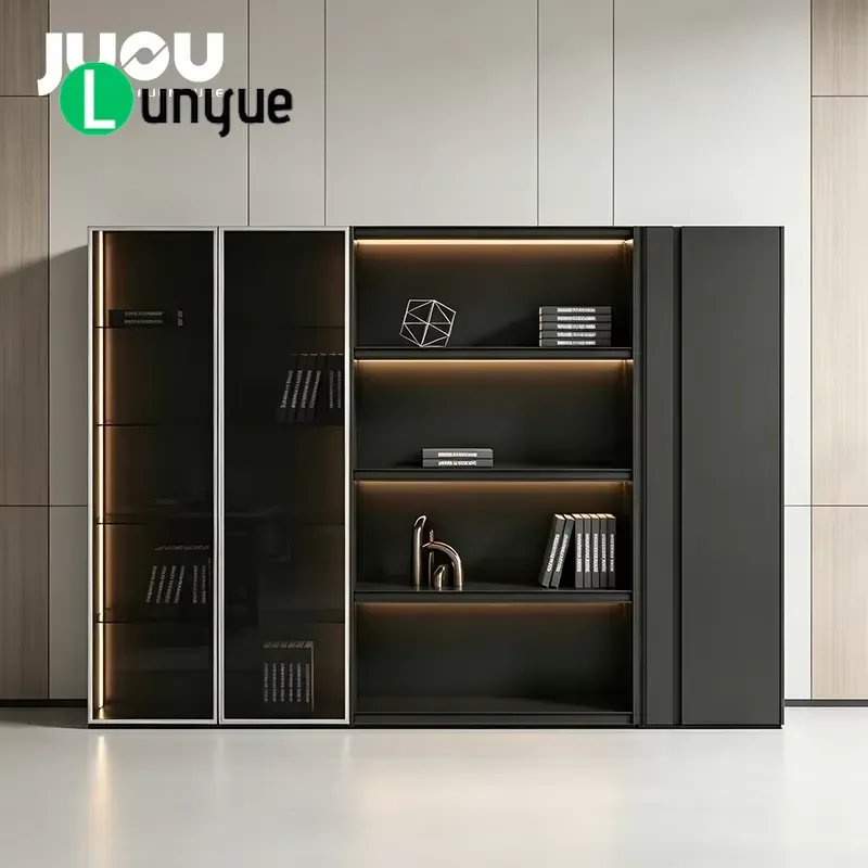 Modern Light Luxury 3 Door Wooden Bookcase Glass Front Office Storage Cabinet File Organizer for Home Workshop High End