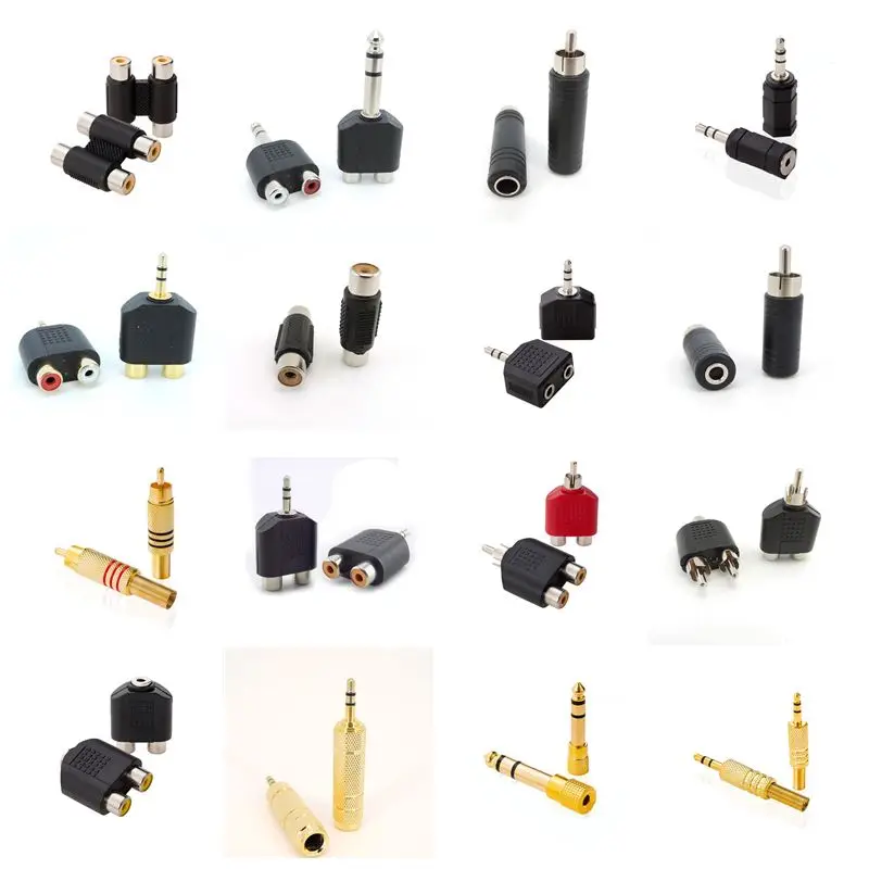1 peça 3.5mm rca jack macho/fêmea plugue 3 pólos acoplador estéreo adaptador de áudio 3.5 divisor mono para 6.35mm conector conversor rca p1