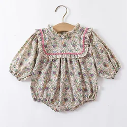 2024 New Spring Toddler Baby Girl Romper Long Sleeved Cotton Floral Printing Newborn Baby Girl Jumpsuit 0-24M Baby Girl Clothing